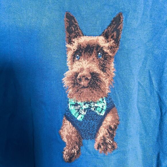 Lands End Dapper Dog Puppy 3/4 Sleeve Knit Sweater Blue Medium Classic Preppy - Picture 4 of 6